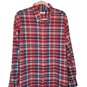 Mens Button Down Shirt Sonoma XL Front Pocket Button Cuffs Plaid u Red White Blu
